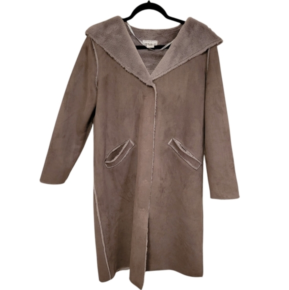 For the Republic Long Length Faux Suede Fur Lined Coat with Hood Gray Size Small - Picture 2 of 11
